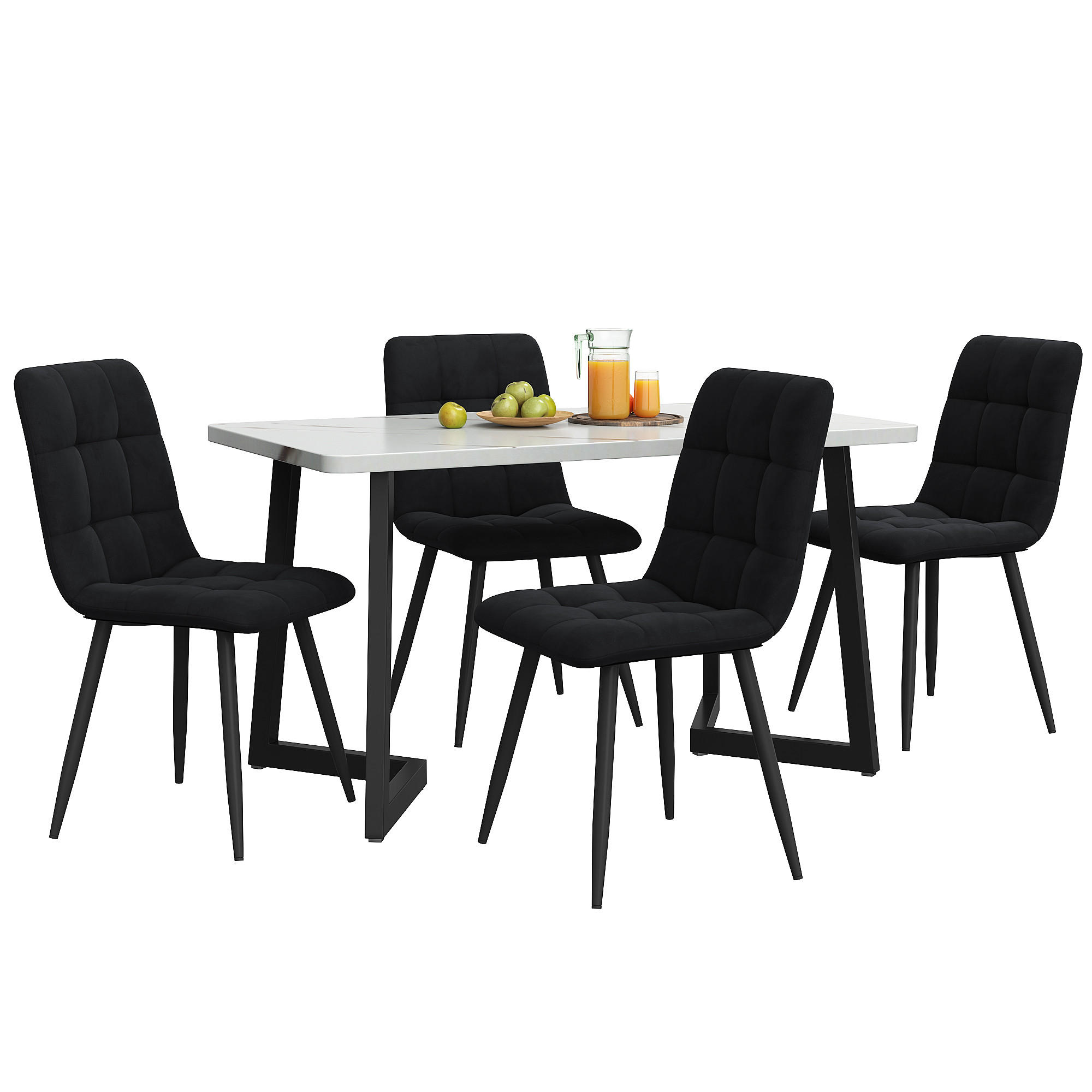 ESSTISCHSET mit 4 Stühlen, rechteckig, schwarz, Samt - Schwarz, Holzwerkstoff (117/75/68cm) - FLIEKS