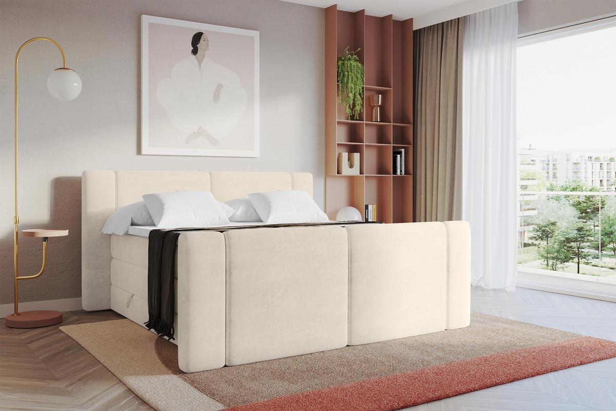 BOXSPRINGBETT mit Matratze H3/H4 - EVON KING Zanozek - 160x200 cm Beige - Champagner, Holzwerkstoff (160/200cm) - ALTDECOR