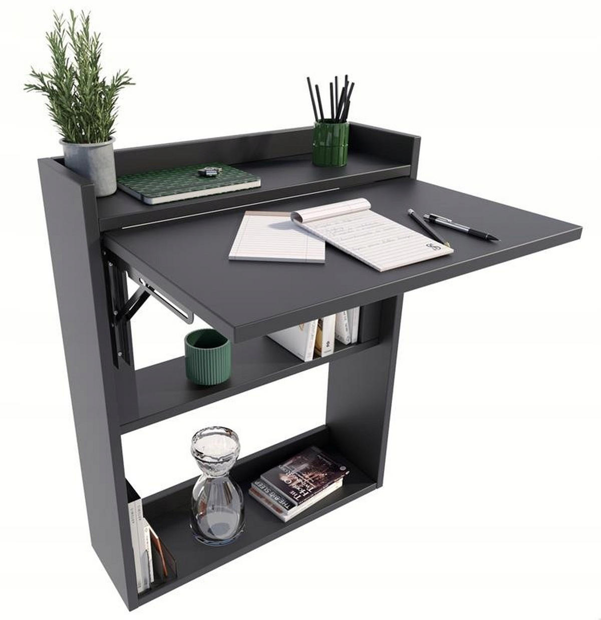 SCHREIBTISCH Klappbarer Wandregal Schwarz 70/20/85 cm - Schwarz, Holzwerkstoff (20/70/85cm) - Matkam Möbel