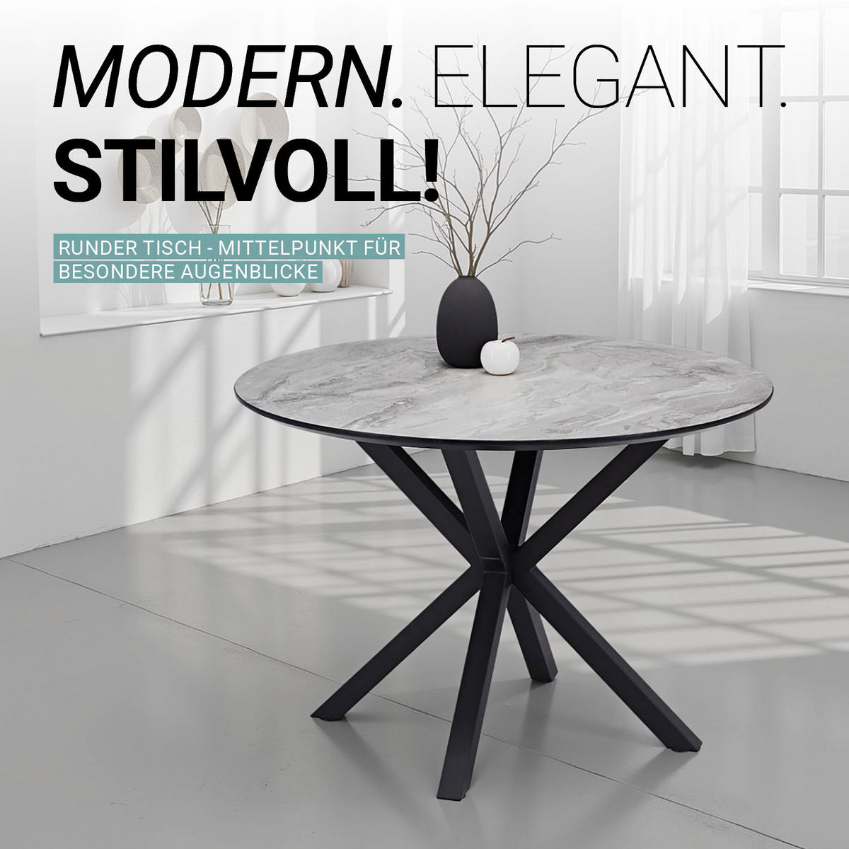 TISCHGRUPPE rund grau schwarz mit 4 Stühle Grau - Schwarz/Grau, Textil/Metall (110/77/110cm) - Homestyle4u