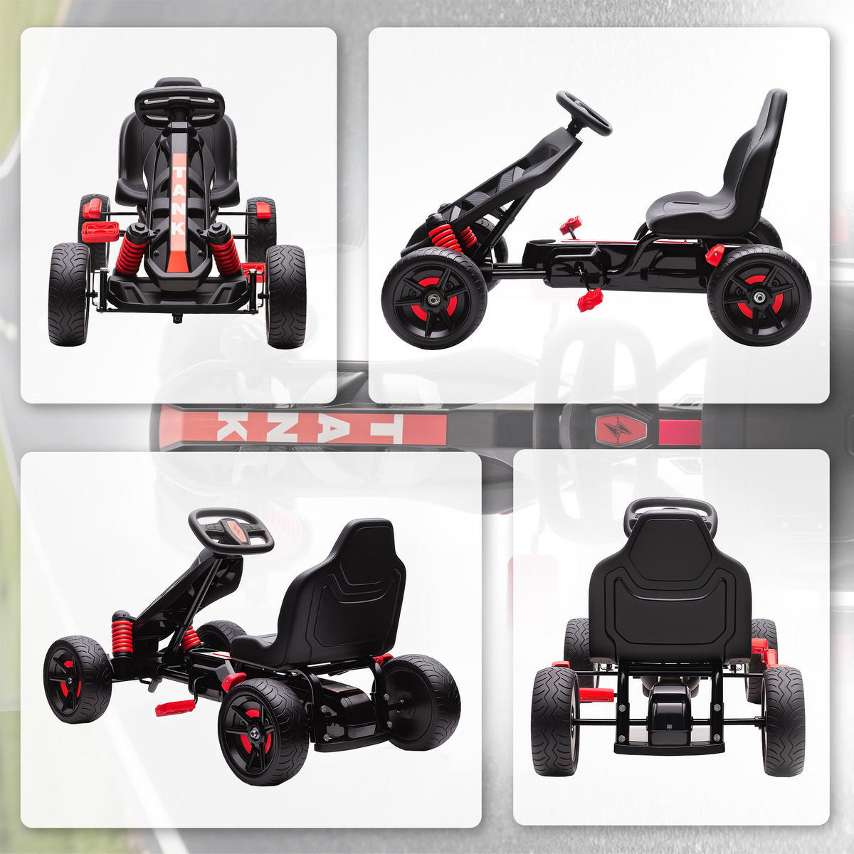GO-KART DE-06158 Mit pedalen, Tretauto mit Bremse und rutschfesten Rädern Rot - Rot, Kunststoff/Metall (100/59/60.5cm) - ComfortXL