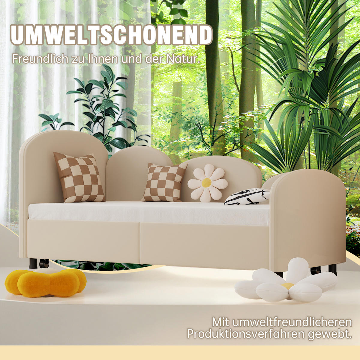 DAYBETT 90x200 cm Samt Schubladen - Beige, Metall (90/200cm) - Fortuna Lai