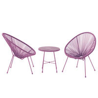 SITZGRUPPE - Stahl / Polyrattan - 3-teilig - Violett, Glas/Kunststoff - home24