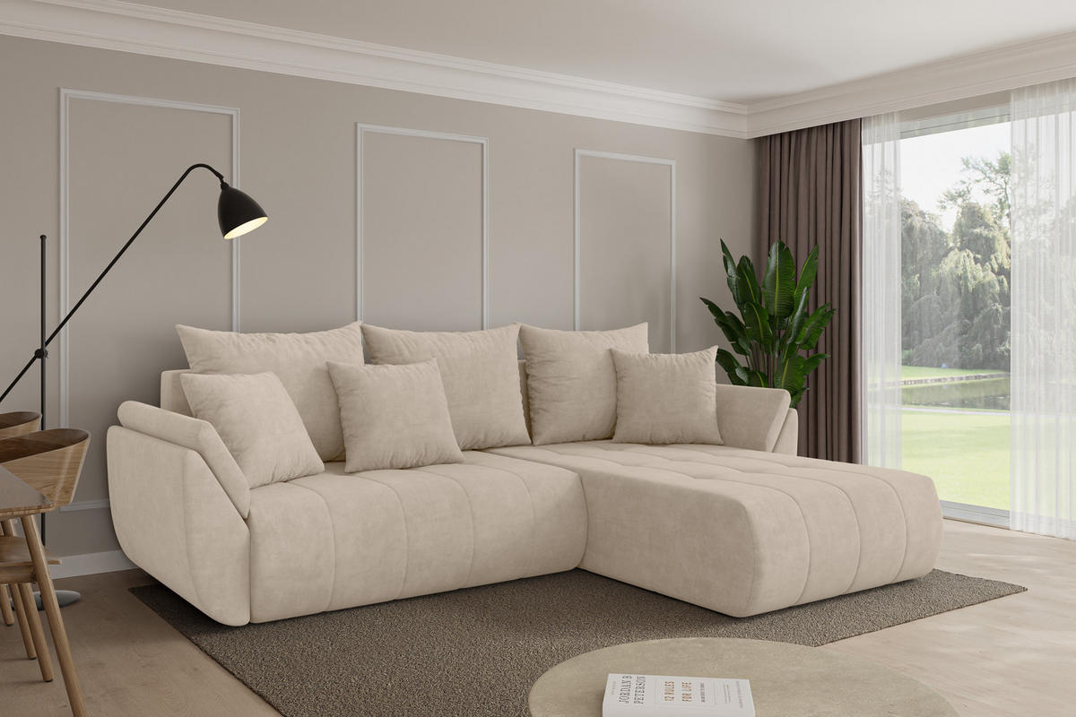 ROHOVÁ SEDAČKA s funkcí spaní, otoman vpravo TOKO-L 277x194x86 béžová velur - černá/Sahara, kompozitní dřevo/textil (277/194cm) - ALTDECOR
