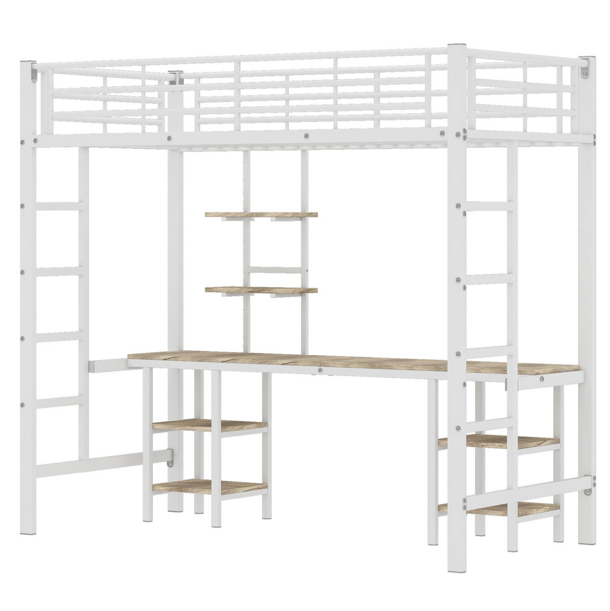 HOCHBETT 90/200 cm in Weiß mit Tisch und Regalen - Weiß, Holzwerkstoff (90/200cm) - BEAOK