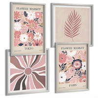 BILDER SET 4er Set - 50x50 cm & 40x60 cm Silberner Rahmen - Blumenmuster, Blätter, Geometrie - Silberfarben, Kunststoff (50/50cm) - TULUP