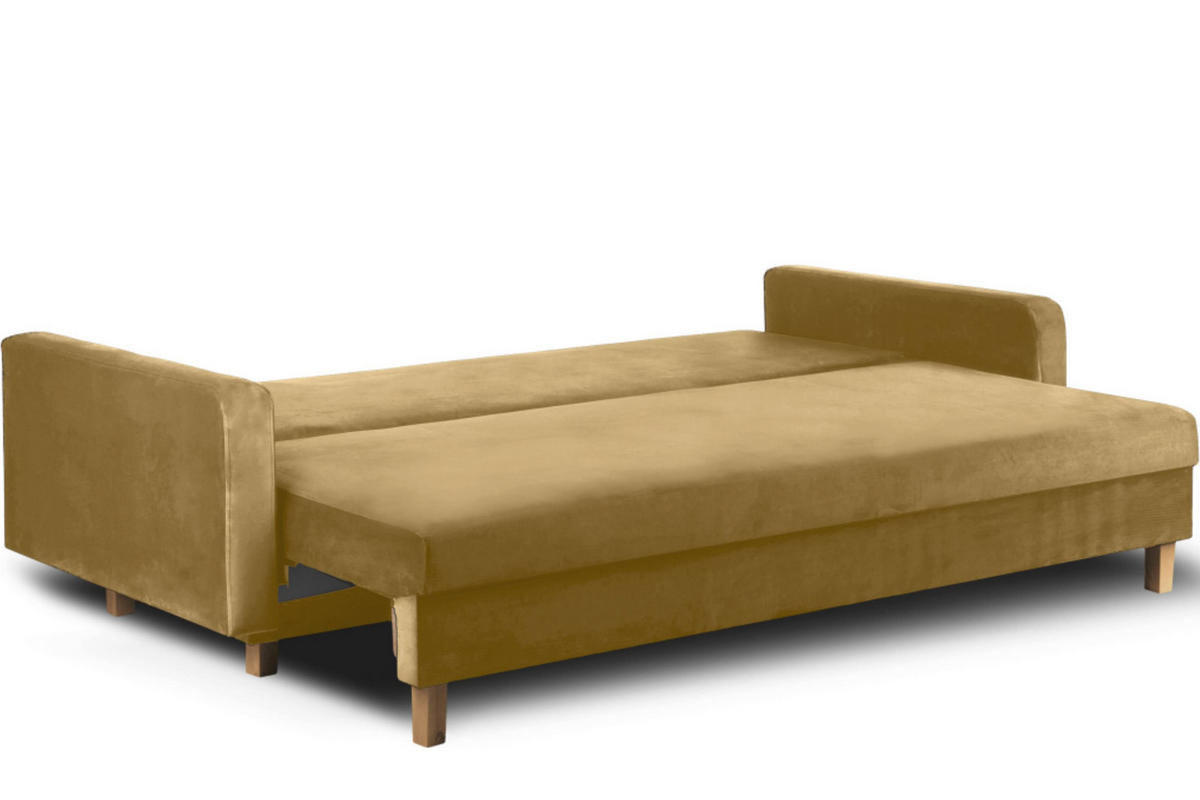 3-SITZER-SCHLAFSOFA ERISO mit weiche Sitzfläche und hohe Rückenlehne, Velour-Stoff, honig - Braun/Honig, Textil (220/80/100cm) - KONSIMO®
