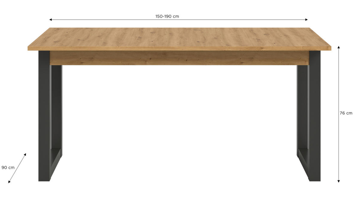 ESSTISCH Eiche, grau 150 - 190 cm, Küchentisch ausiehbar - Eiche Artisan/Grau, Holzwerkstoff (150/90/76cm) - Inn.Furn