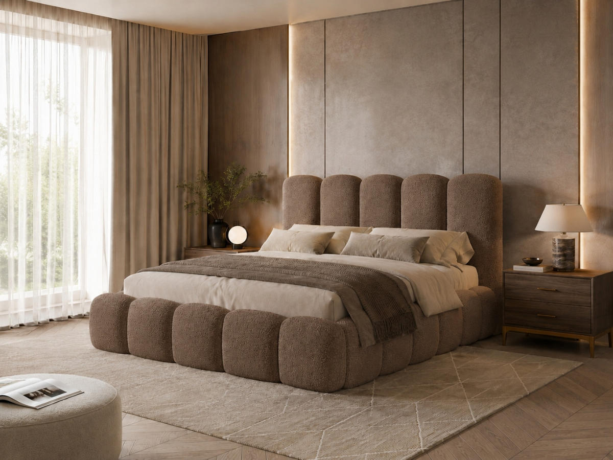 POLSTERBETT TEDDY 120x200 cm in Braun, gepolstertes Kopfteil, Lattenrost, Bettkasten, Bouclé-Stoff - Braun, Holz/Textil (120/200cm) - EMLAR Home