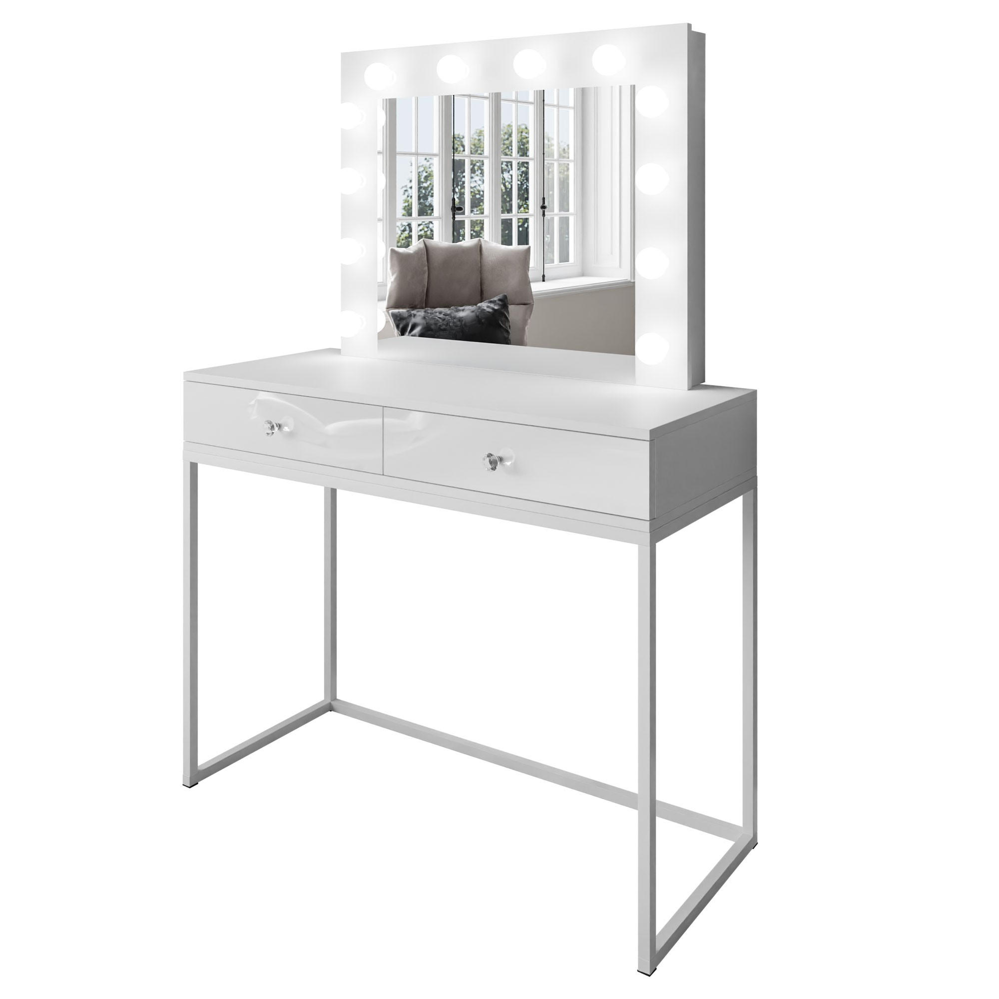Lookway Schminktisch Weiß Hochglanz, Weiß 100x146x42 cm