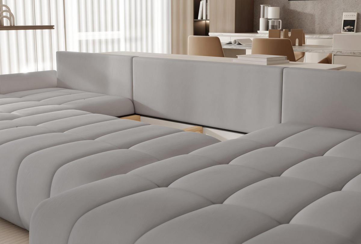 WOHNLANDSCHAFT DIEGO mit Schlaffunktion und Bettkasten Grau - Grau, Holzwerkstoff/Kunststoff (382/91/190cm) - Idohome