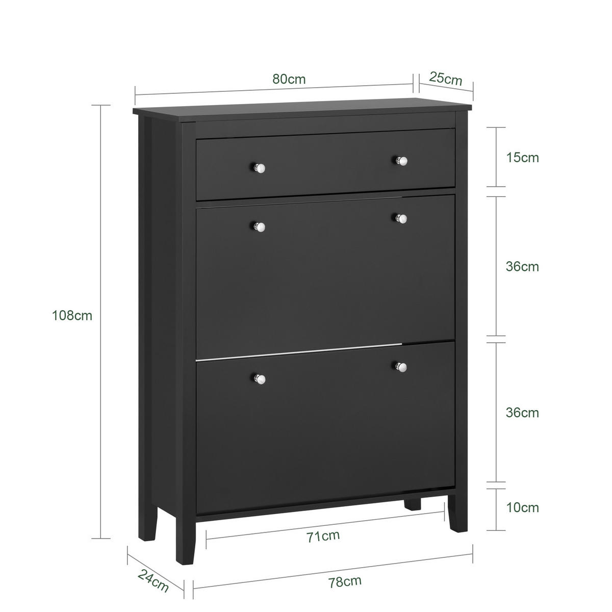 SCHUHSCHRANK Schwarz - Schwarz, Holzwerkstoff (80/108/25cm) - SoBuy