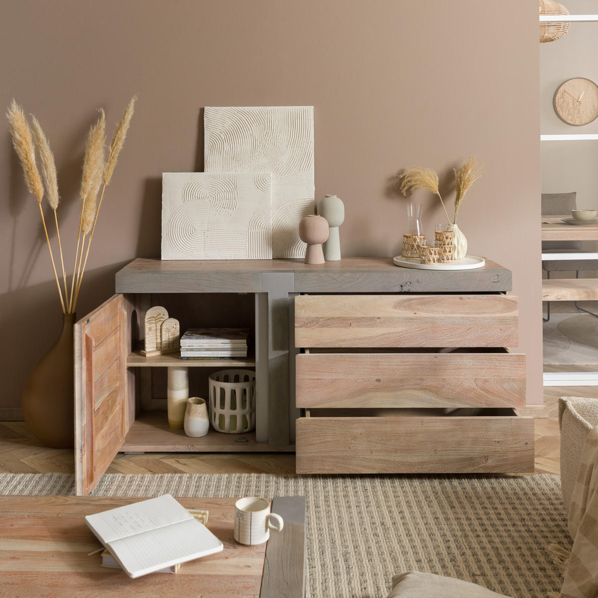 SIDEBOARD Akazie 160x45x75 beige lackiert Amsterdam #110 - Beige, Holz (160/75/45cm) - Massivmoebel24