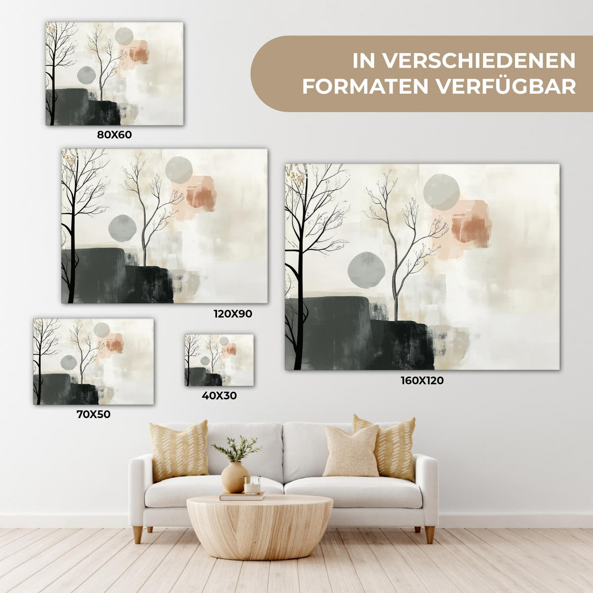 LEINWANDBILD Wabi sabi - Beige - Pflanze Wandbilder 80x60 cm - Sandfarben, Textil (80/60cm) - MuchoWow