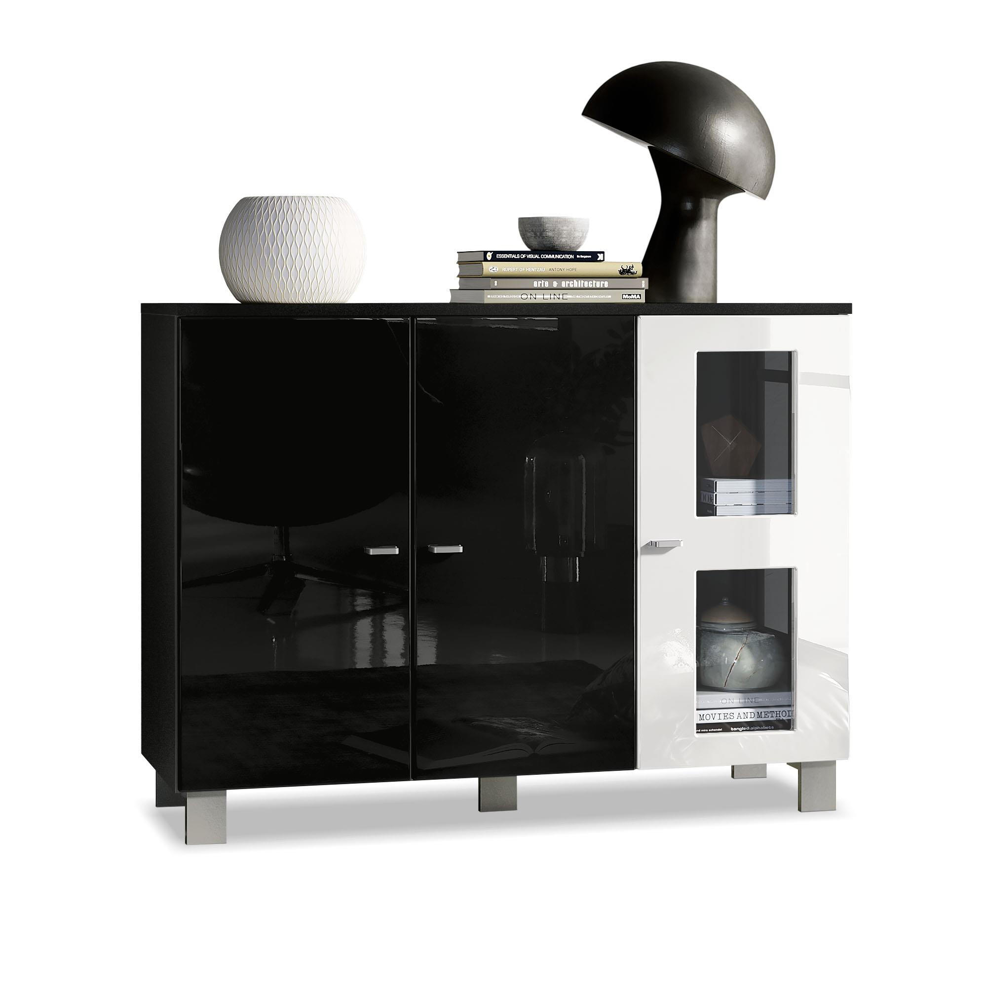 SIDEBOARD Denjo Tür in Weiß Hochglanz - Weiß Hochglanz, Holzwerkstoff (107/81/35cm) - Vladon