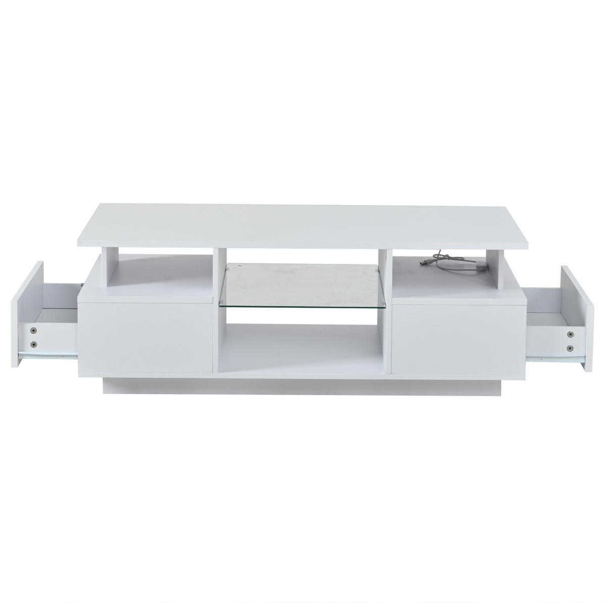 COUCHTISCH 100/50/36 cm Weiß aus Spanplatte mit LED-Beleuchtung und 2 Schubladen - Weiß, Holzwerkstoff (100/50/36cm) - OKWISH