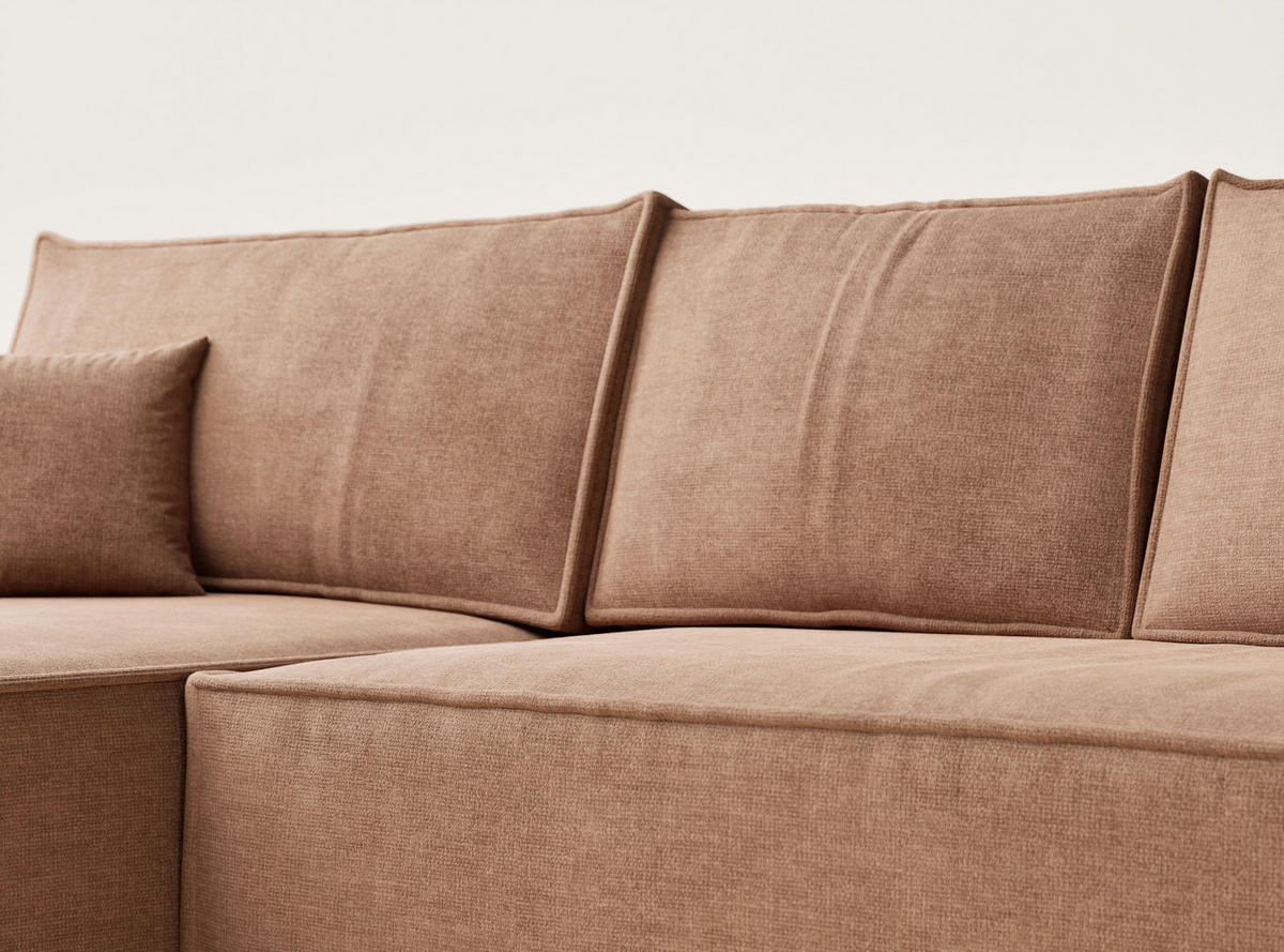 ECKSOFA Maze Hellbraun Chenille-Stoff - Links Seite - Hellbraun/Schwarz, Holz/Holzwerkstoff (185/294cm) - Maison de Reve