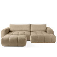 ECKSOFA MIT HOCKER LIRA, Beige, Bouclé - Beige, Holz/Holzwerkstoff (96/50cm) - KONSIMO®
