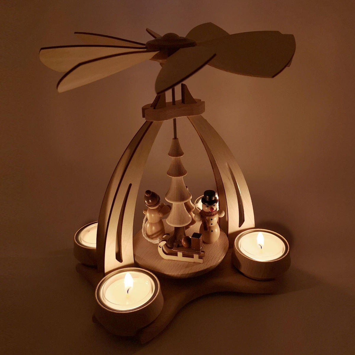 TISCH-PYRAMIDE Schneemann Weihnachtsmann 14/18/24 cm - Multicolor, Holz (0.1/24/0.1cm) - Dekoteam24