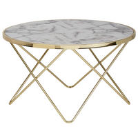 COUCHTISCH in Marmor-Optik mit filigranem Metallgestell in Gold - Goldfarben, Holz/Metall (85/85/49cm) - KADIMA DESIGN