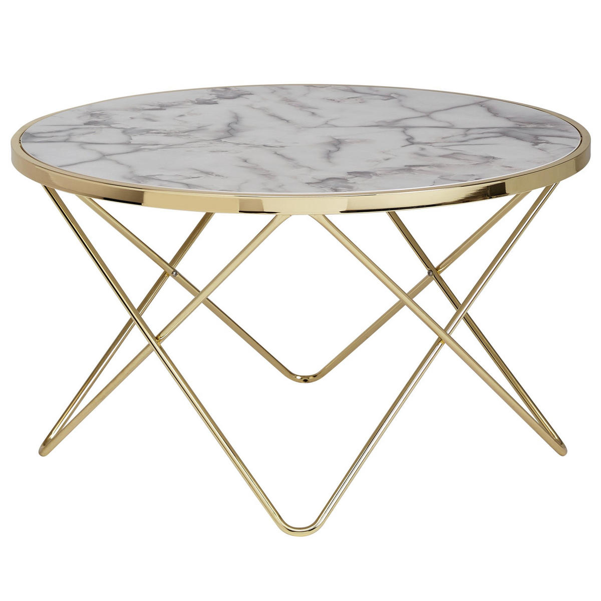 COUCHTISCH in Marmor-Optik mit filigranem Metallgestell in Gold - Goldfarben, Holz/Metall (85/85/49cm) - KADIMA DESIGN