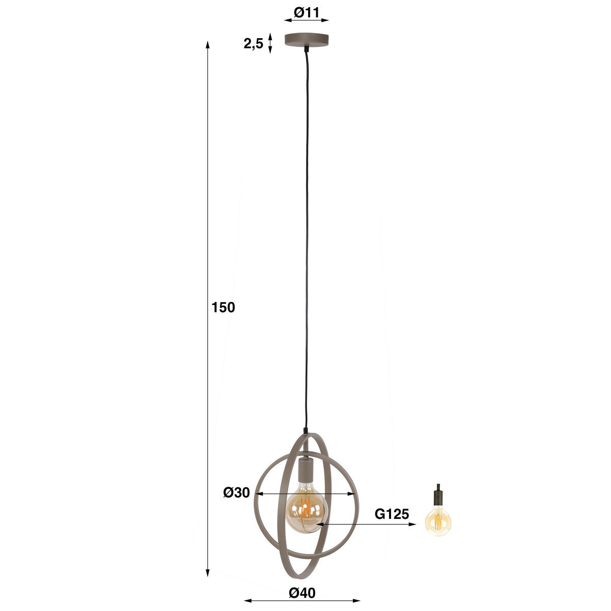H√ÑNGELEUCHTE Turn Around 43 30/40/150 cm - Beige, Metall (30/40/150cm) - Hoyz Collection