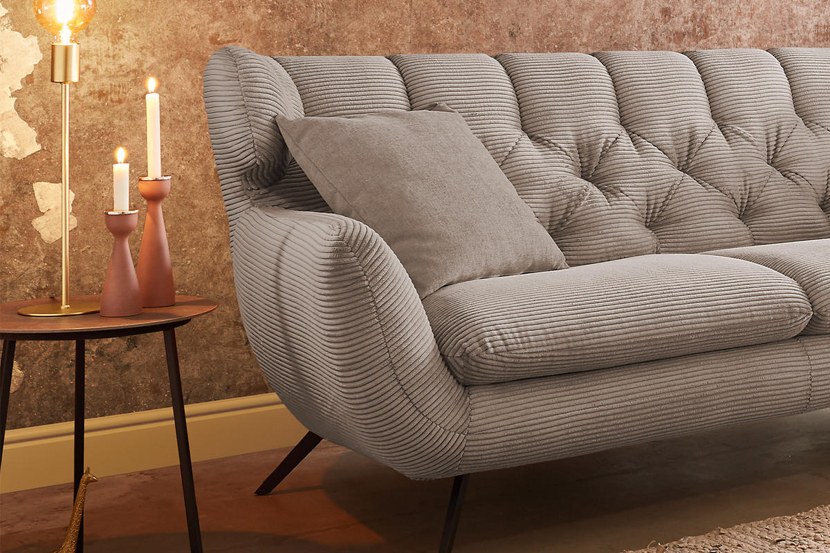 SOFA CHARME Taupe Cord - Taupe/Schwarz, Textil/Metall (175/94/95cm) - KAWOLA