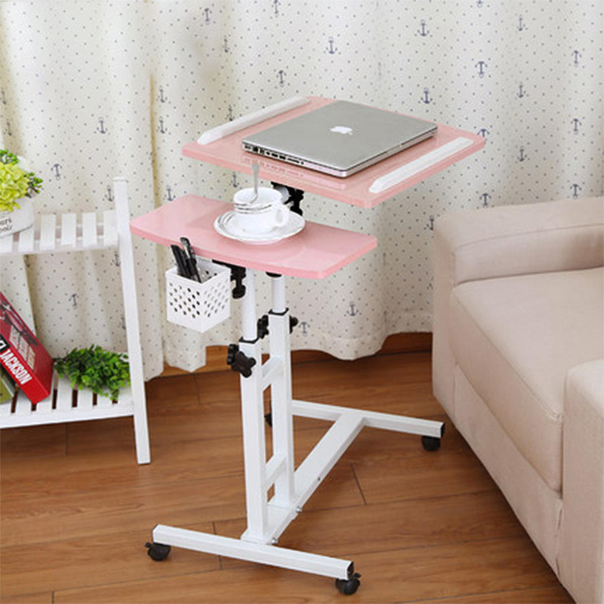 LAPTOPTISCH mit Rollen aus MDF und Metal in Rosa Höhen- und Winkelverstellbarer mobiler 44 x 40 x 58 - 89 cm - Pink, Metall (40/44/89cm) - Livingandhome