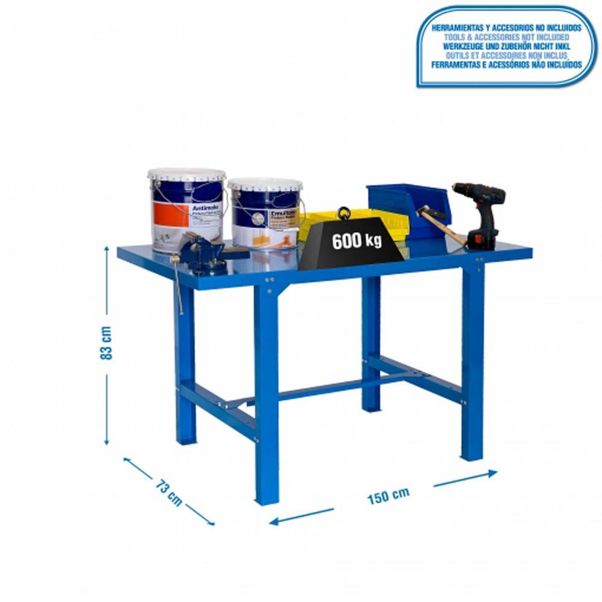 WERKBANK Buffalo Metal HxBxT 83 x 150 x 73 cm Traglast 600 kg Blau - Blau, Metall (150/83/73cm) - PROREGAL