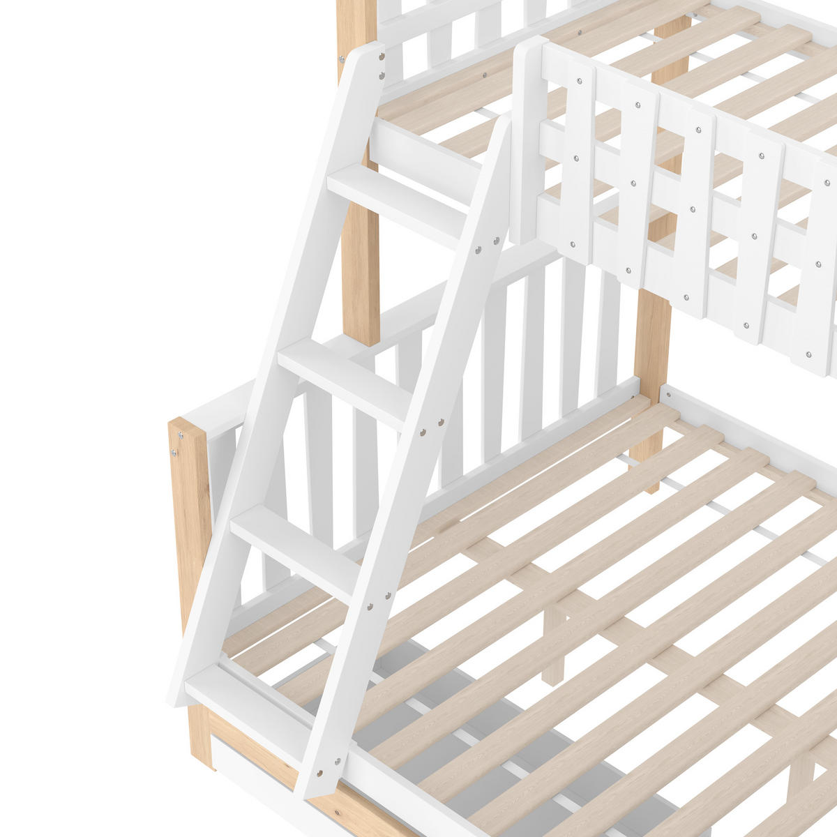 ETAGENBETT 90/200 cm + 140/200 cm weiß mit zwei Schubladen und Hausdach - Weiß, Holz (90/200cm) - OKWISH