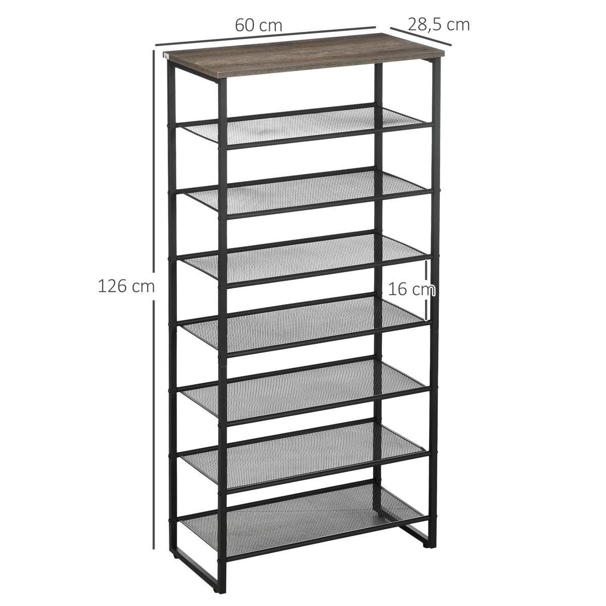 SCHUHREGAL mit 8 Ebenen für 21 Paar Schuhe, obere Ablage in Holzoptik, 60 x 28,5 x 126 cm, Schwarz - Schwarz, Holzwerkstoff (60/126/28.5cm) - HOMCOM