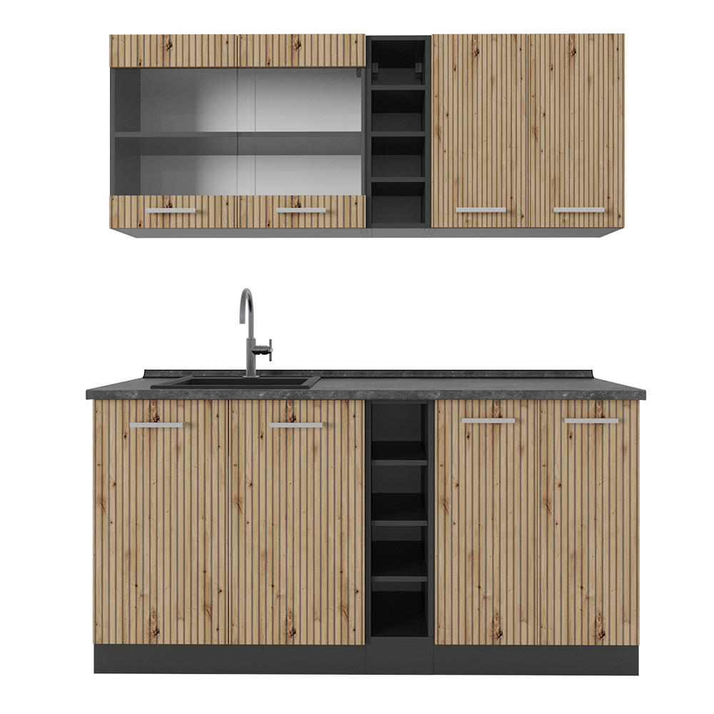 Vicco Singleküche Eiche Artisan, Anthrazit 160x81.6x46 cm