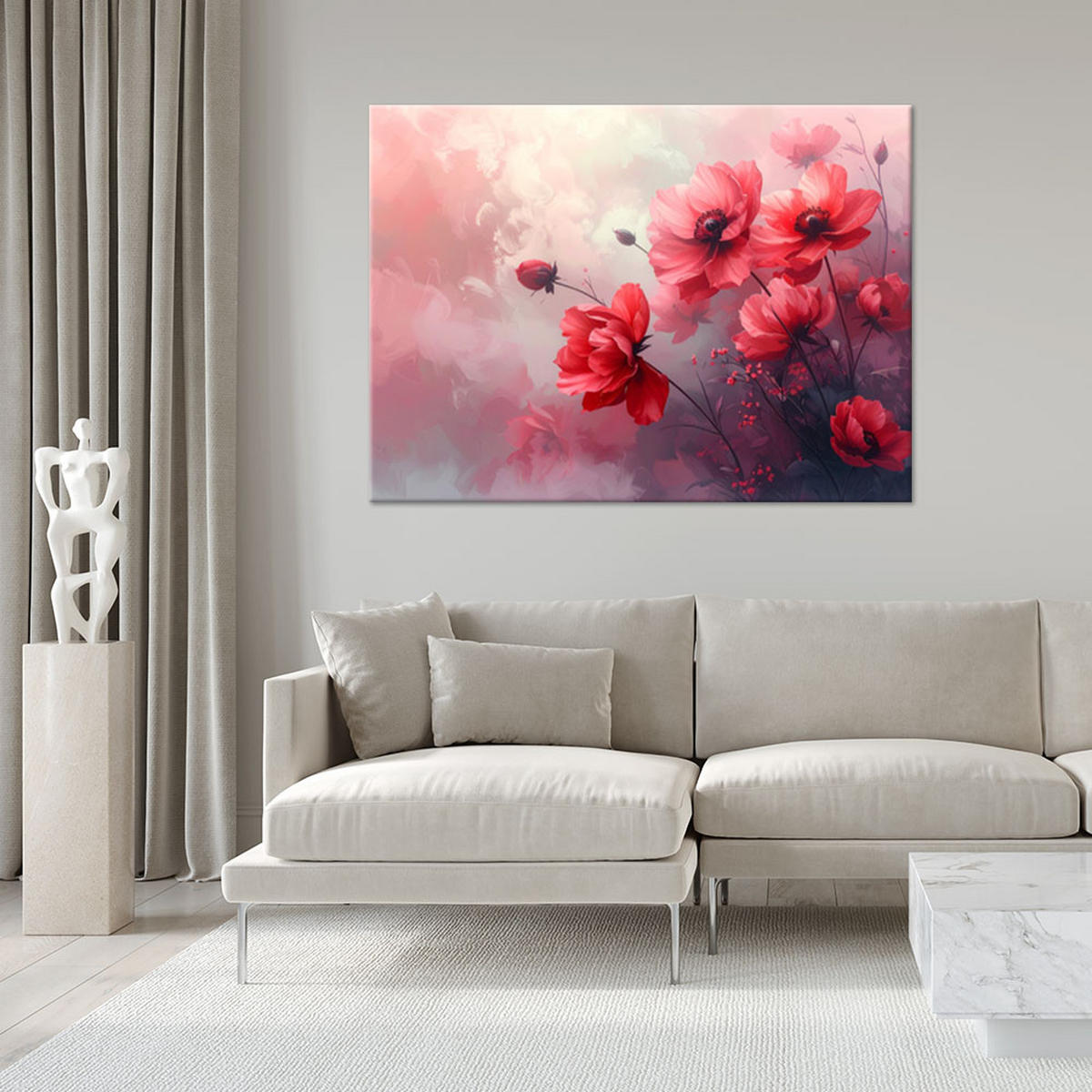 WANDBILD, Rote zarte Blumen - Rot, Textil (100/70cm) - Feeby