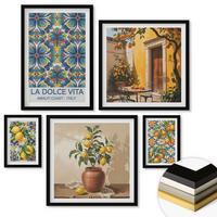 WANDBILDER 5er-Set - 50x50 cm & 20x30 cm & 40x60 cm Schwarzer Rahmen - Zitronen, Blumen, Orangen, Italien - Schwarz, Kunststoff (40/60cm) - ArtPrintCave