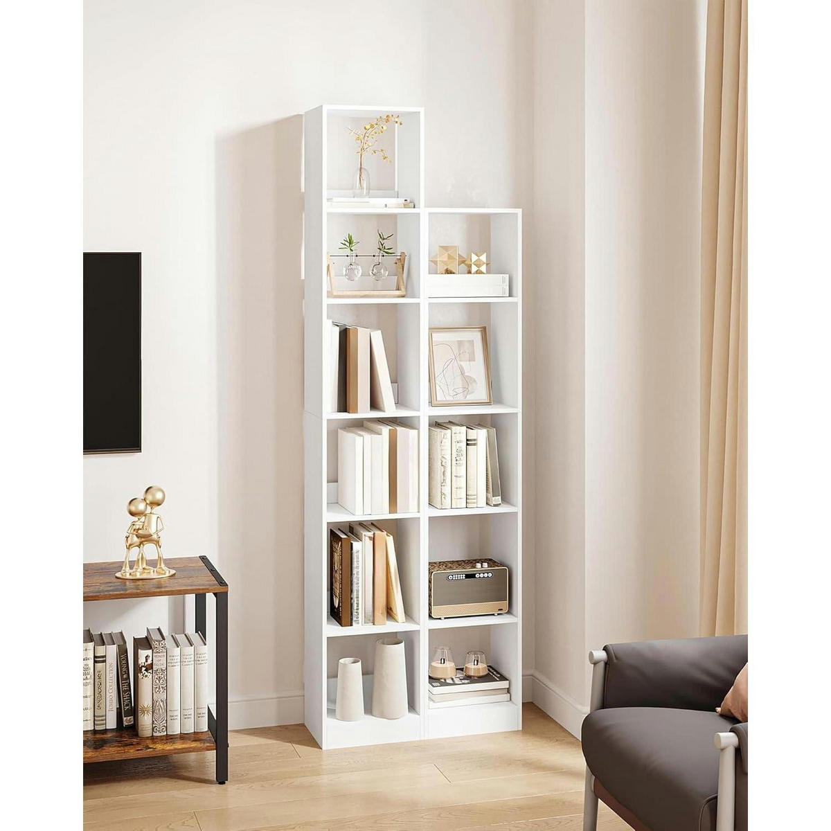 BÜCHERREGAL 6-stöckig Weiß 24 x 30 x 183 cm - Weiß, Holzwerkstoff (30/183/24cm)