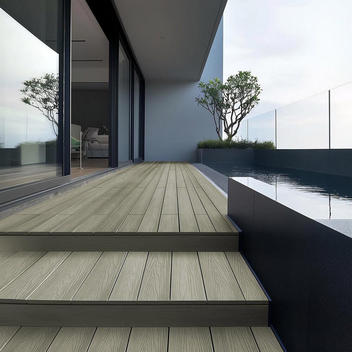 TERRASSENDIELEN SAMANA PREMIUM - Antik, 30m² - Hellgrau, Kunststoff (220/14.6/2.5cm) - Home Deluxe