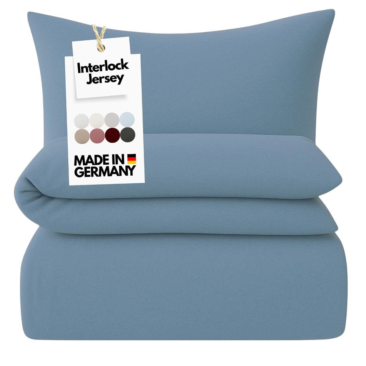 BETTWÄSCHE 135x200 Interlock Jersey Bettbezug einfarbig Baumwolle Rauchblau Uni - Made in Germany - Blaugrau, Textil (135/200cm) - Carpe Sonno
