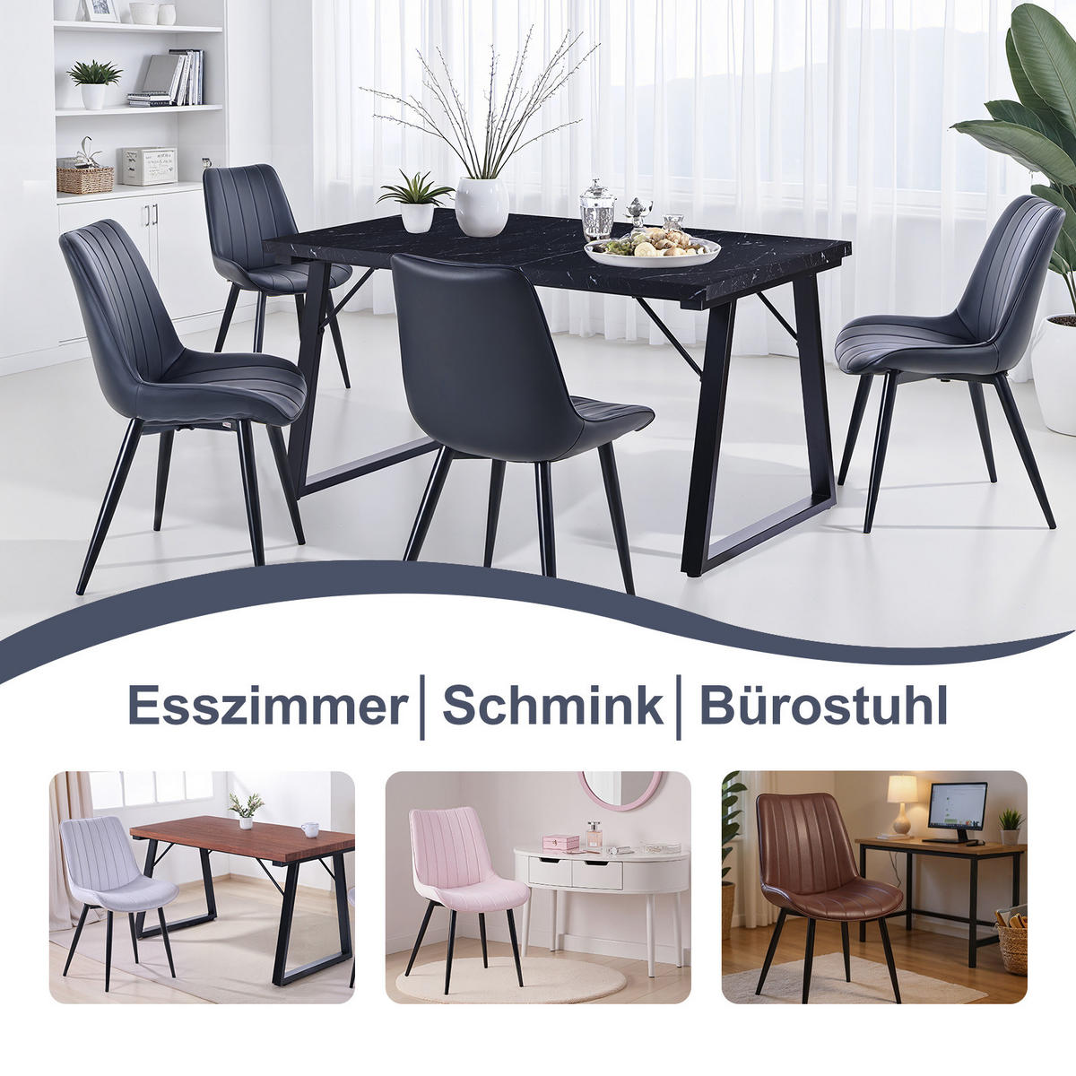 STUHL-SET 2 Stück aus Kunstleder in Modernem Stil-YZ1 - Schwarz, Textil/Metall (62.5/88/53cm) - HOMAVO