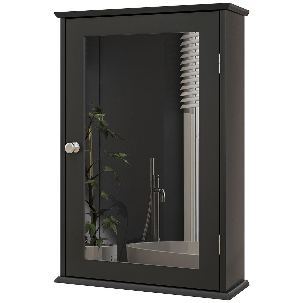 SPIEGELSCHRANK Spiegelschrank mit Spiegel und Magnetverschlusstür, 41 x 14 x 60 cm ,Schwarz - Schwarz, Glas (41/60/14cm) - Vallsero