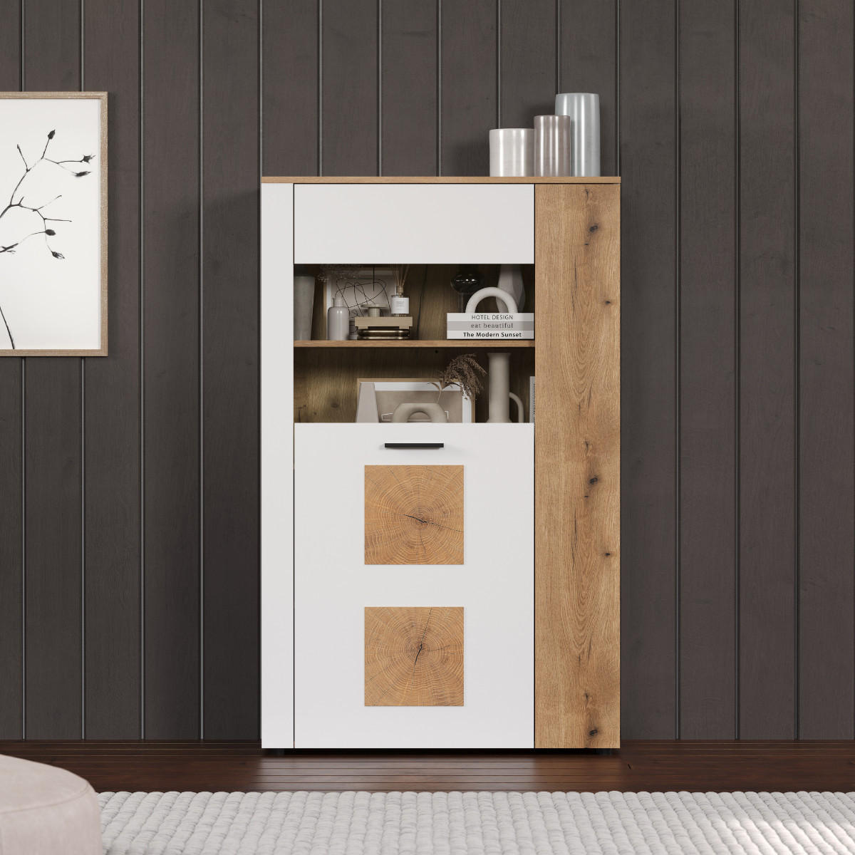 VITRINE mit 2 türen, davon 1 mit gehärtetem glas - vitoria 90/42/146 cm - Weiß, Holzwerkstoff (90/146/42cm) - Trendteam