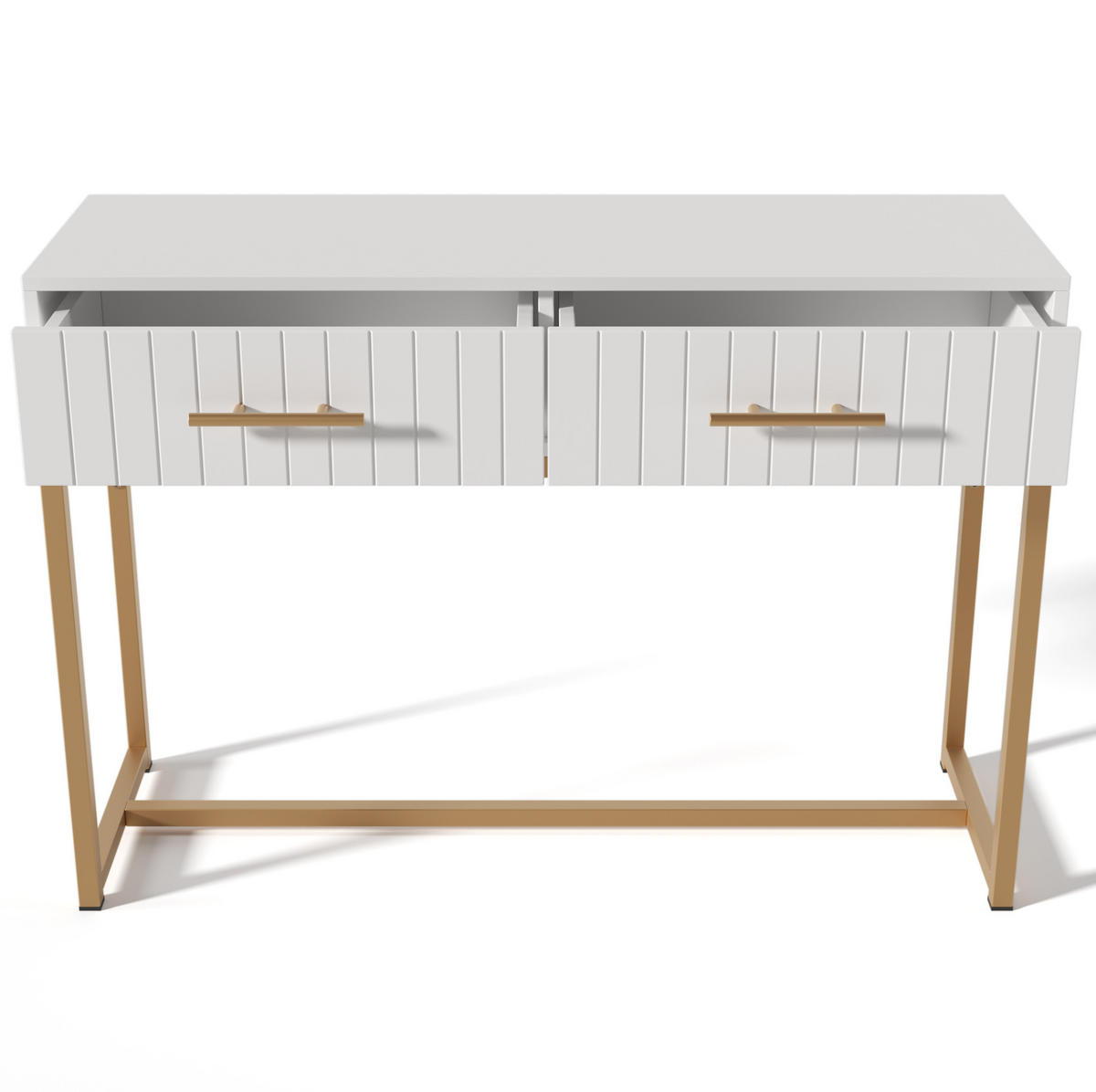 TOALETNÝ stolík 100/45/75 cm biely, s 2 zásuvkami, drevotrieska a kovová podnož - biela, kompozitné drevo (75/100/45cm) - BEAOK