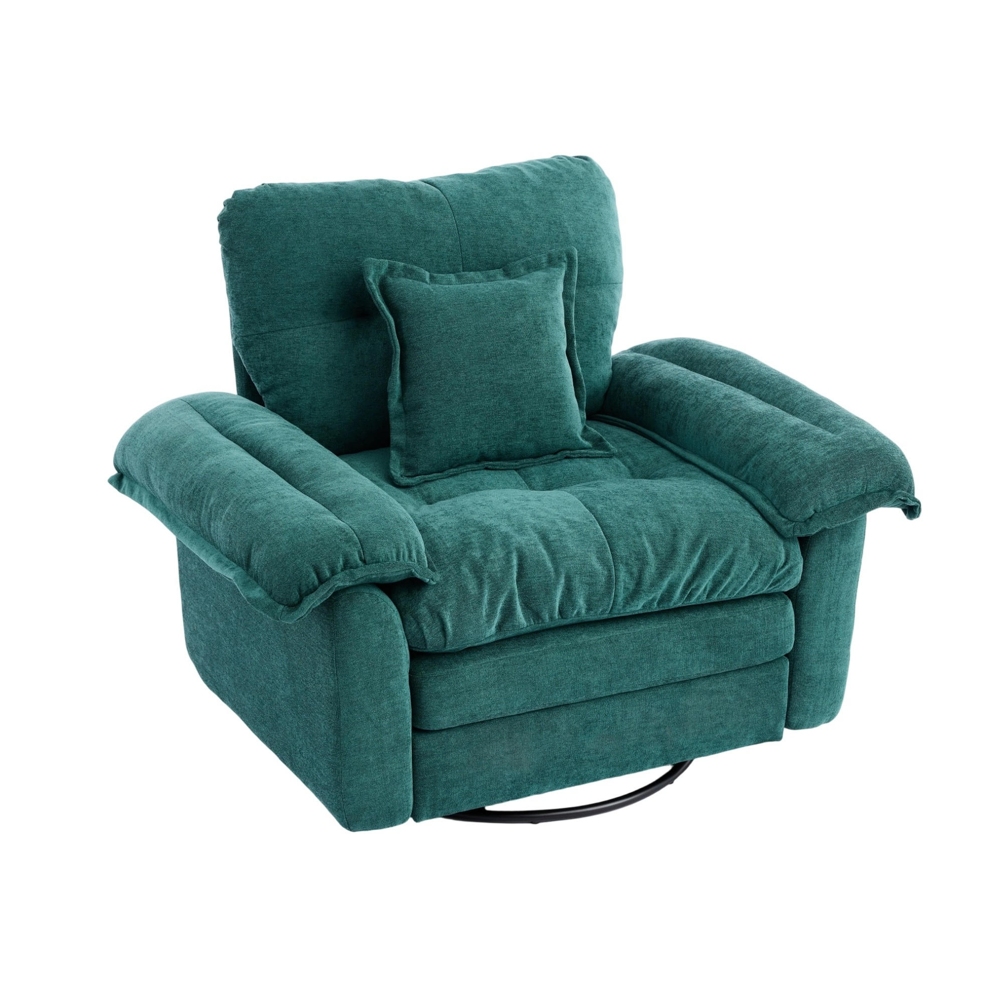 KRESLO z chenille zelenej farby, 360° otočné, oversized, s podporným vankúšom,84/116/96 cm - zelená, textil (84/96/116cm) - BEAOK