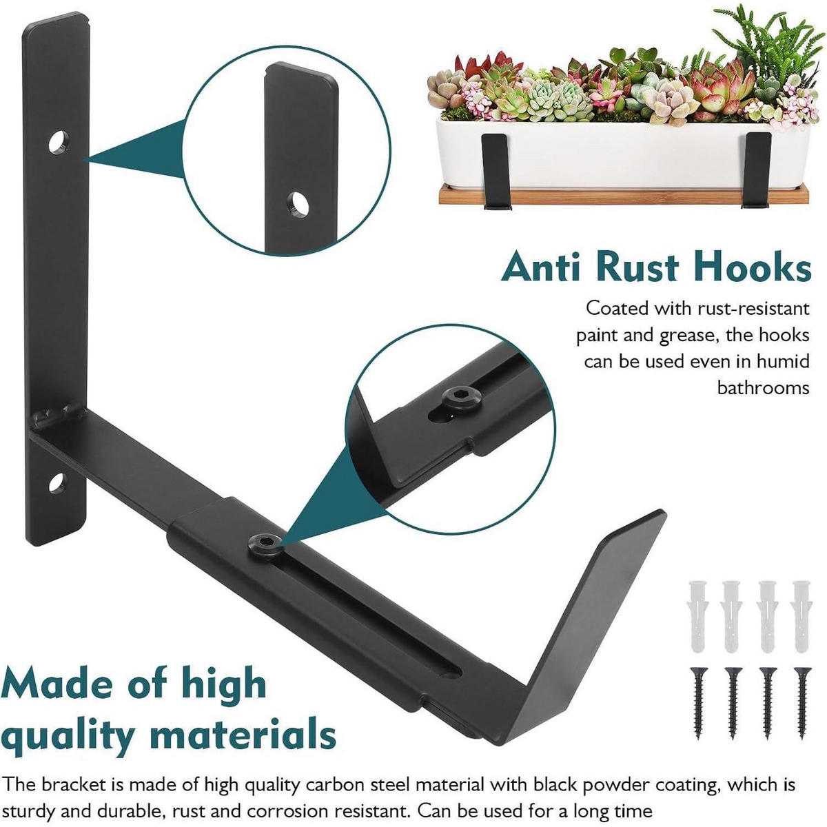 BLUMENKASTEN Halterung Set verstellbar 15-30 cm - Schwarz, Metall (2.5/20/22.3cm)