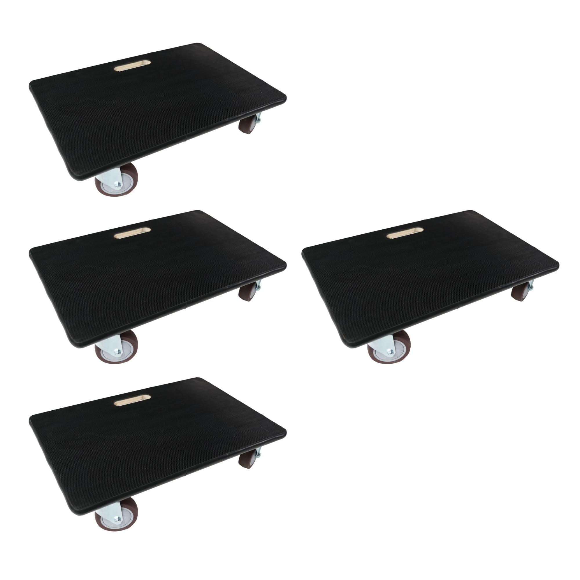 TRANSPORTROLLER 4er-Set mit 4 Rollen 15x40x60 cm Traglast 500kg Sperrholzplatte mit Gummibelag Schwarz - Schwarz, Holzwerkstoff (60/40/15cm) - PROREGAL