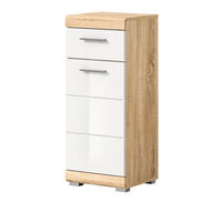 KOMMODE weiß Hochglanz, Eiche 37 cm Badschrank mit Vollauszug - Weiß Hochglanz/Eichefarben, Holzwerkstoff/Kunststoff (37/88/31cm) - Inn.Furn