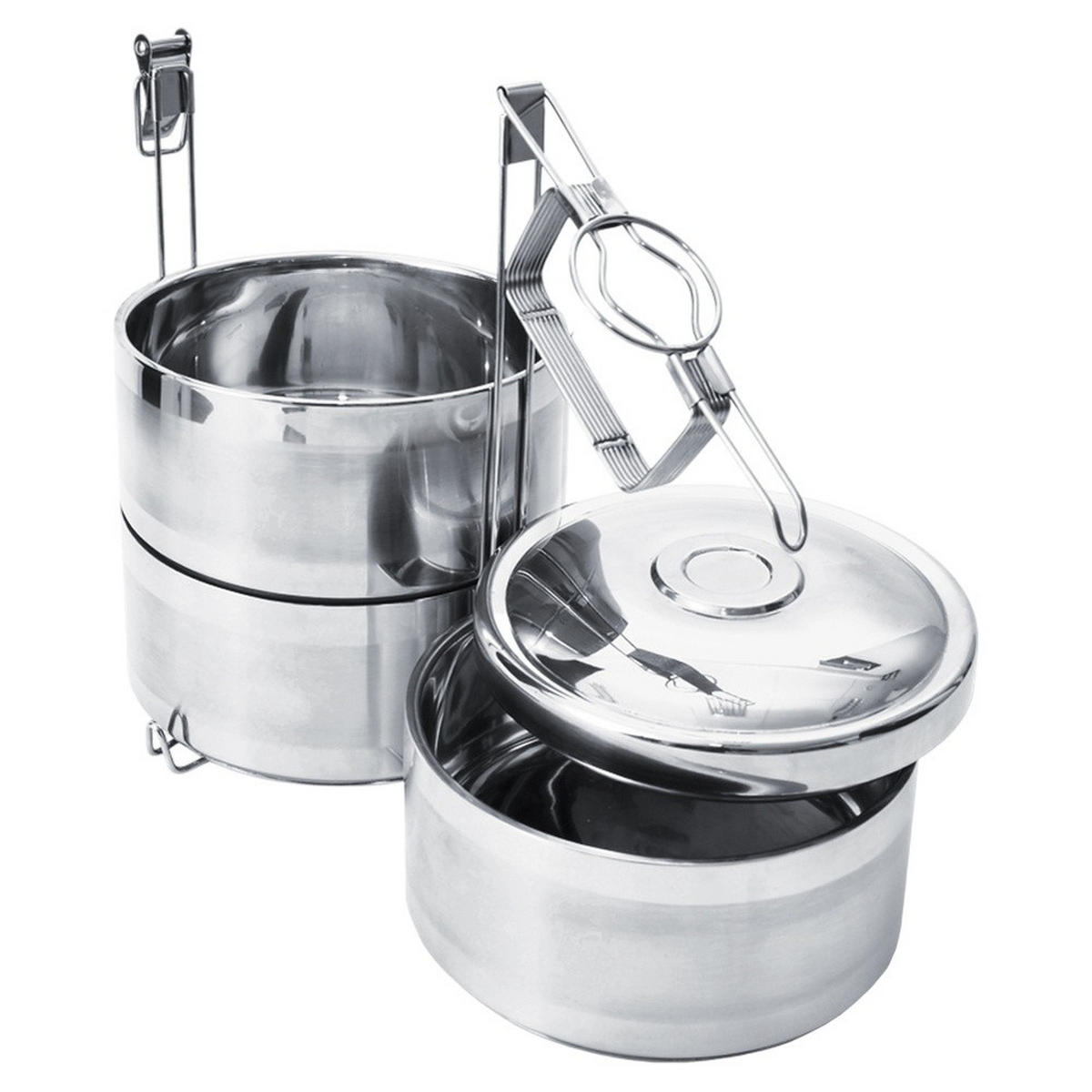 THERMISCHE LUNCHBOX aus Stahl 3-stöckig 3 x 1,1 l - Silberfarben, Metall (16/29/16cm) - Orion 