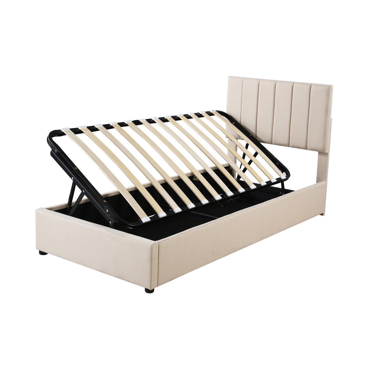 KINDERBETT mit hydraulischem Stauraum 90x200 cm Leinen Beige - Beige, Metall (90/200cm) - Beauniv
