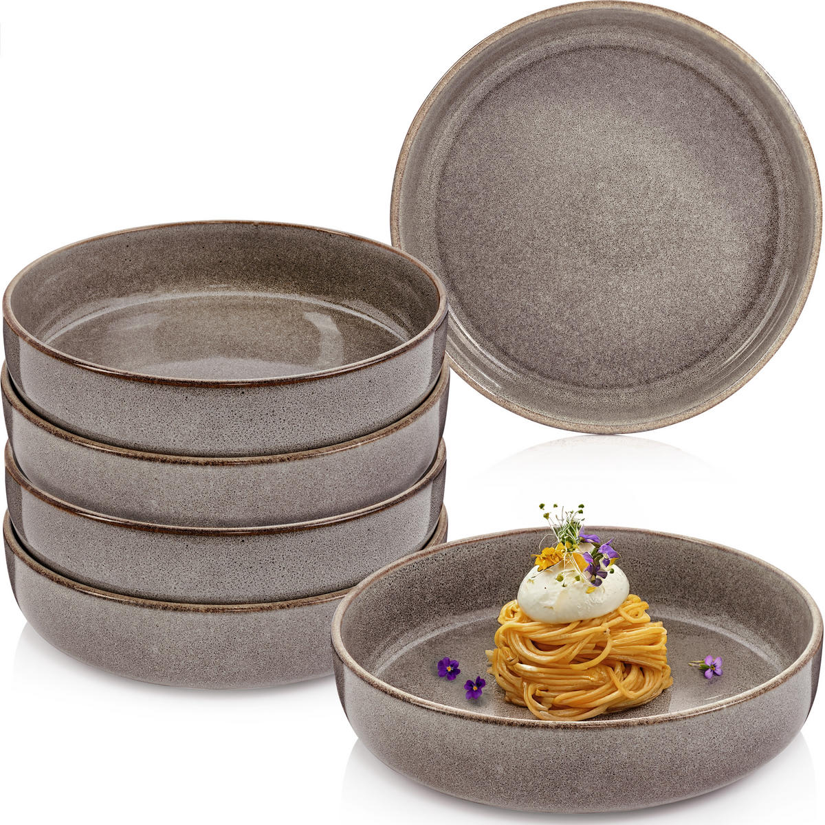 PASTASCHALEN SET KAIRO GRAPHIT - 6 teilig aus Steingut - Braun, Keramik (31.5cm) - Sänger