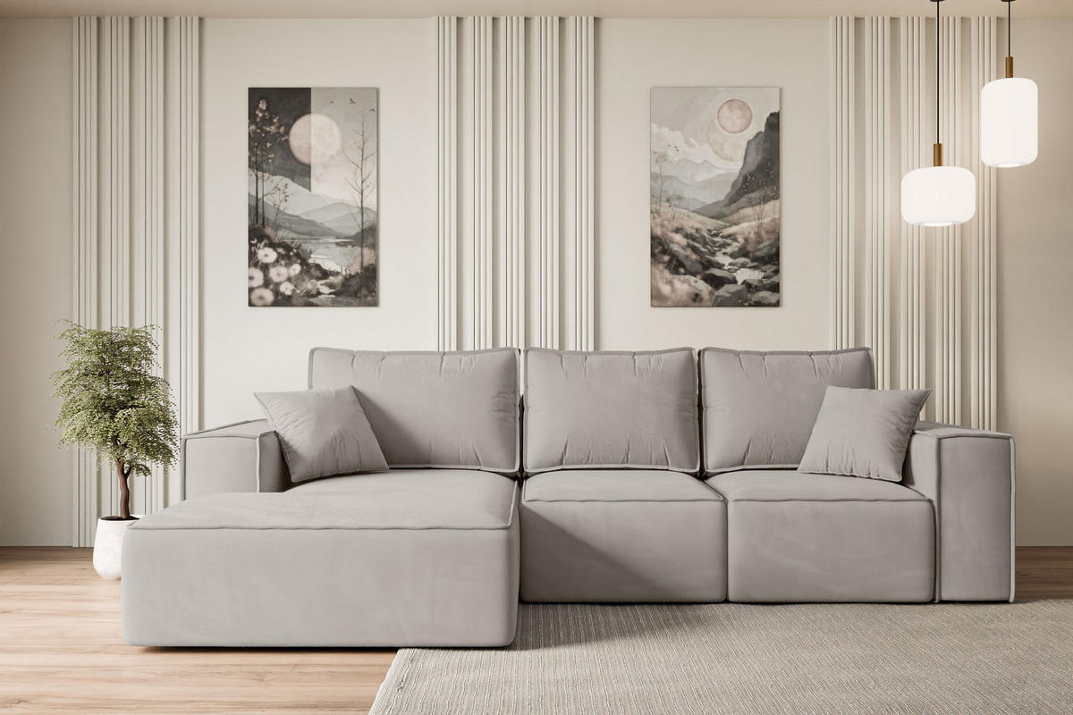 ECKSOFA mit Schlaffunktion und Bettkasten SERRA-L-S - 266x161x87 cm Hellbraun Velours - Hellbraun/Schwarz, Holzwerkstoff/Kunststoff (266/161cm) - ALTDECOR