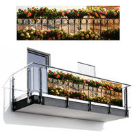 BALKON-SICHTSCHUTZ Blumen - Zaun - Stadtbild - Sommer - Pink, Kunststoff (300/100cm) - MuchoWow